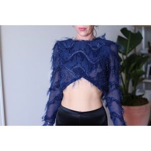 Sheer mesh blue top